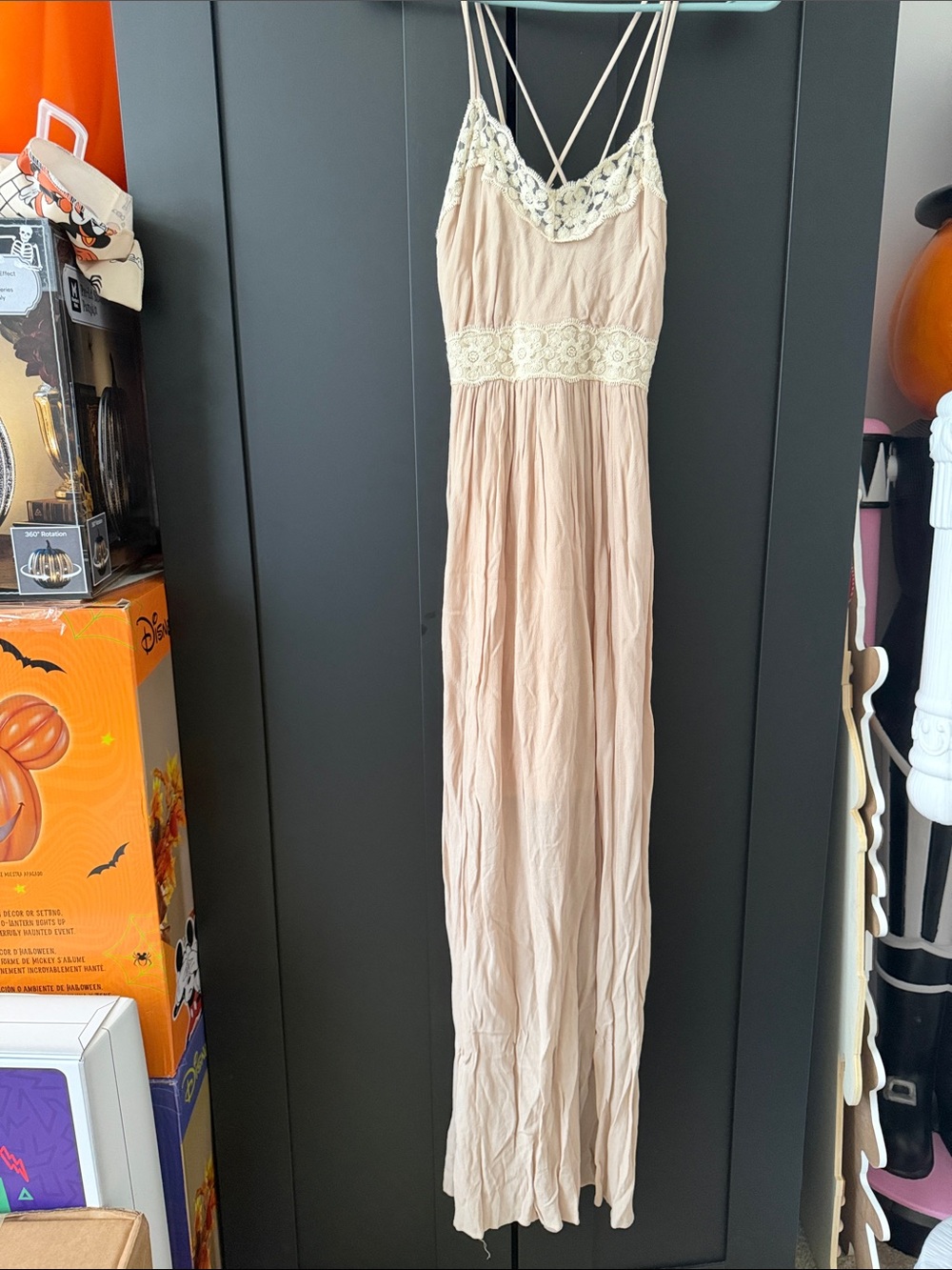 Altar'd State Blush Cream Lace-Trim Maxi Dress